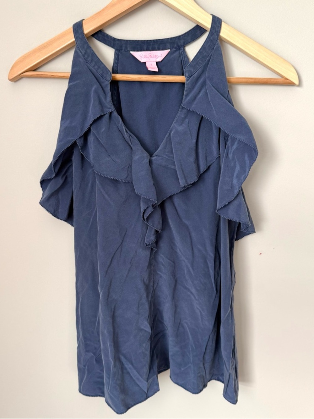 Lilly Pulitzer Blue Ruffled 100% Silk Tank Top